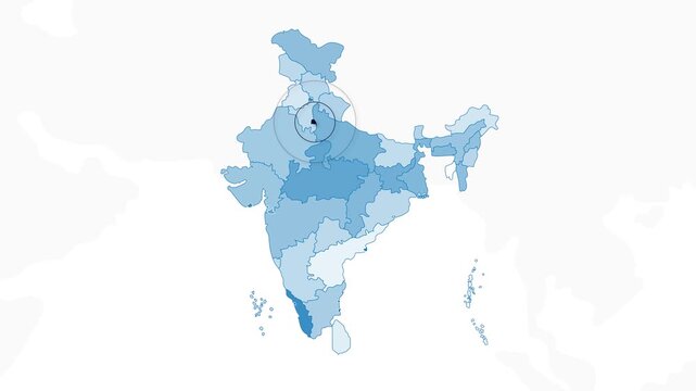 Delhi map video 11, Highlighted on India Map Video, with Borders, Geography & Education&rdquo; India map video, Indian territory video.