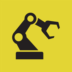 Industrial Robotic Arm Icon – Automation Technology Symbol on Yellow Background