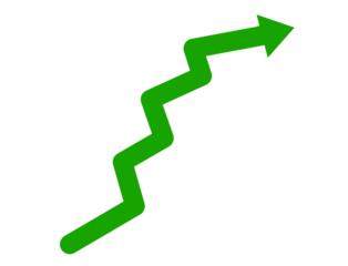 Green arrow graph showing upward trend isolated on transparent background