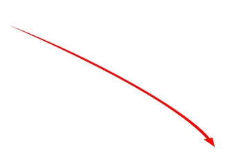 Thin red arrow indicating downward movement isolated on transparent background
