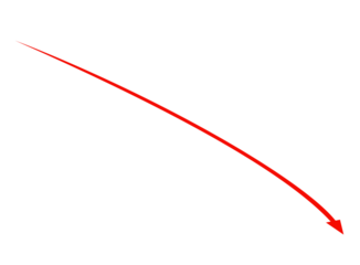Thin red arrow indicating downward movement isolated on transparent background