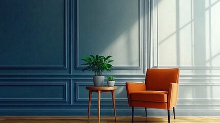 Fototapeta premium Beautiful Apartment, Sofa, Chair, Dining Table wall Mockup Interior design of modern living room