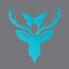 Antlers With Butterfly Accent Silhouette Logo