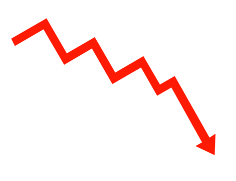 Red downward trending graph isolated on transparent background