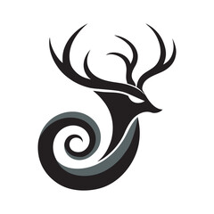 Abstract Swirl Deer Antlers Silhouette Logo