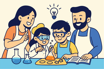 Parents helping child with science experiment