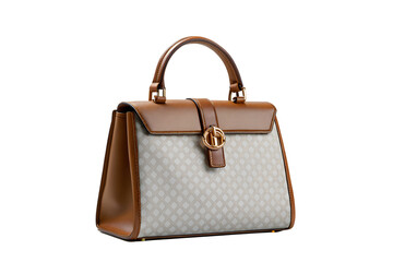 Elegant tan and white handbag isolated on white background
