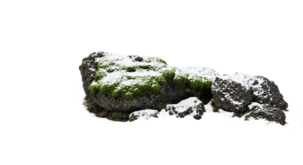 Snowy Rock with Green Moss on a Dark Background, Winter Landscape, Nature Photography, Seamless Texture for Design Projects, Ideal for Website