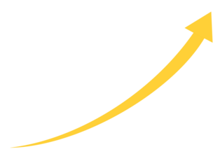 Yellow upward trending arrow isolated on transparent background