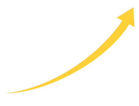 Yellow upward trending arrow isolated on transparent background