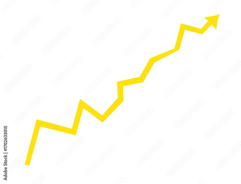Poster yellow arrow graph showing upward trend isolated on transparent background