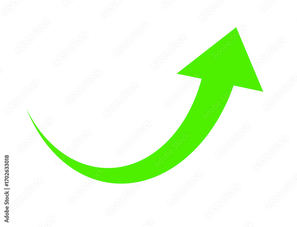 Poster green arrow pointing upwards and to the right, isolated on transparent background