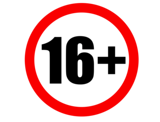 Sixteen plus age restriction warning sign isolated on transparent background