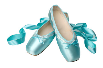 Pair of ballet slippers with ribbons isolated on white background