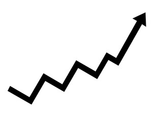 Black jagged arrow graph showing upward trend isolated on transparent background