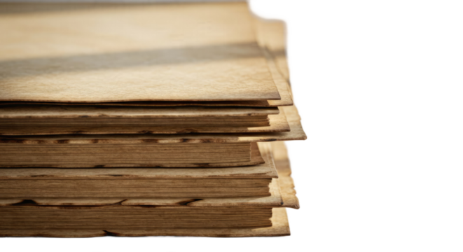 Stack of Vintage Books with Aged Paper and Warm Lighting on a Neutral Background, Ideal for Antique Book Collection Design, Library Decoration, and