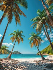 Tropical Paradise with Palm Trees and Clear Blue Ocean View
