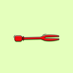 Red Disposable Plastic Fruit Cocktail Fork Mini Fork Picker Green Background Vector Illustration