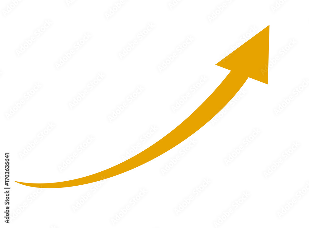 Poster orange arrow pointing upwards and to the right, isolated on transparent background