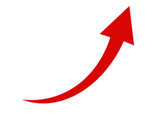 Red upward curving arrow isolated on transparent background