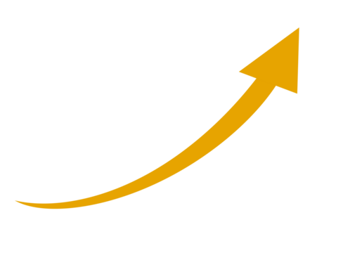 Orange arrow pointing upwards and to the right, isolated on transparent background