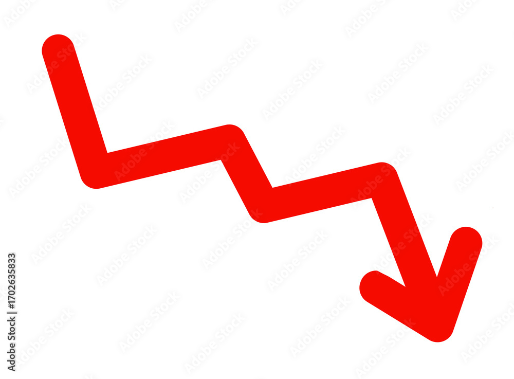 Poster red downward trending line graph isolated on transparent background