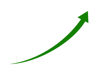 Green arrow pointing upwards, isolated on transparent background