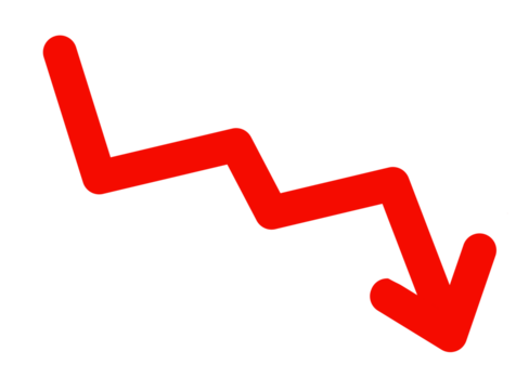 Red downward trending line graph isolated on transparent background