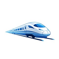 Minimal 3D vector of high-speed train, futuristic design in blue and white tones, isolated on white with smooth shadows, symbol of fast modern transport.