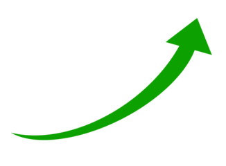 Curving green arrow indicating upward trend and progress, isolated on white isolated on transparent background