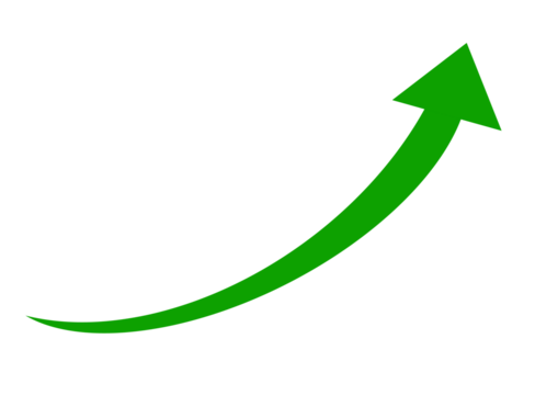 Curving green arrow indicating upward trend and progress, isolated on white isolated on transparent background