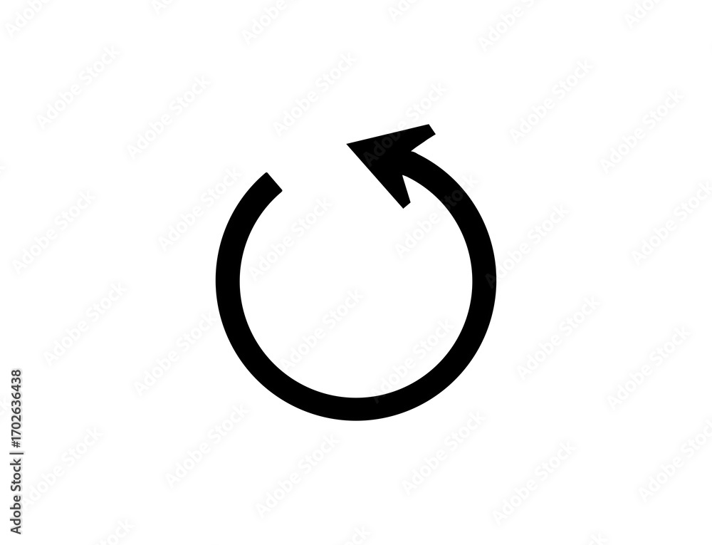 Poster black circular arrow icon indicating refresh or repeat action, isolated on transparent background