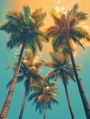 Lush Palm Trees Against a Vibrant Tropical Sky at Sunset