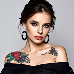Woman with colorful tattoo and earrings