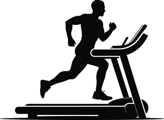 Man Running on Treadmill - Fitness Workout Silhouette Vector Illustration
