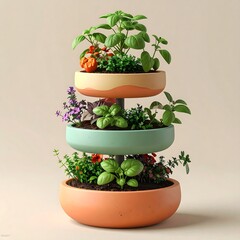 Three tiered planter with vibrant herbs