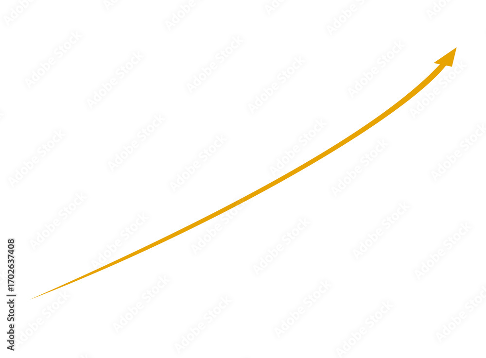 Poster thin orange arrow pointing upwards and to the right, isolated on transparent background