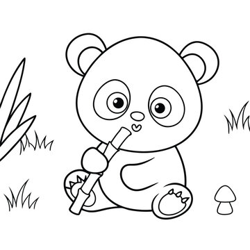 panda eating bamboo black and white clip art preview