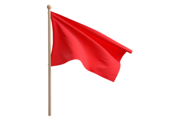 Red flag waving on pole isolated on a transparent background