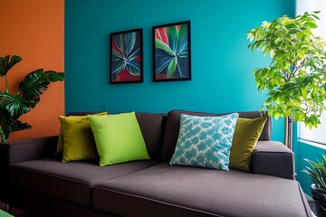 Beautiful Apartment, Sofa, Chair, Dining Table wall Mockup Interior design of modern living room