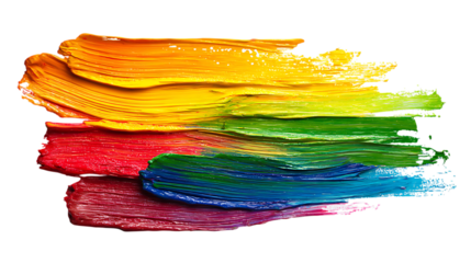 Vibrant rainbow paint brush strokes on white background. 