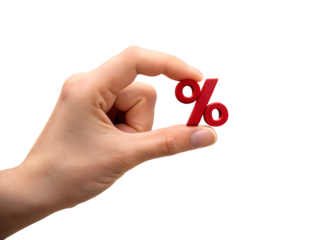 Red percent symbol held isolated on a transparent background