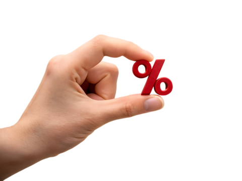 Red percent symbol held isolated on a transparent background