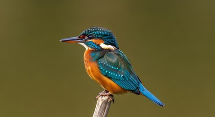 Vibrant Kingfisher Bird Perched on Branch.