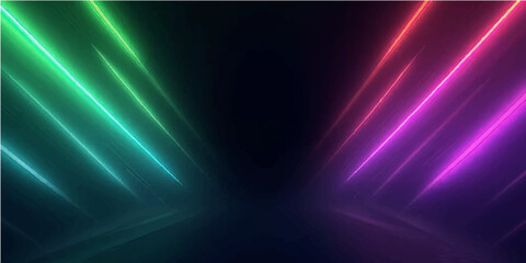 Fototapeta premium Bright and colorful laser lights create a dynamic, abstract wave pattern against a dark, glowing space background