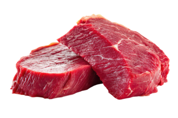 Two raw beef steaks, close-up, isolated