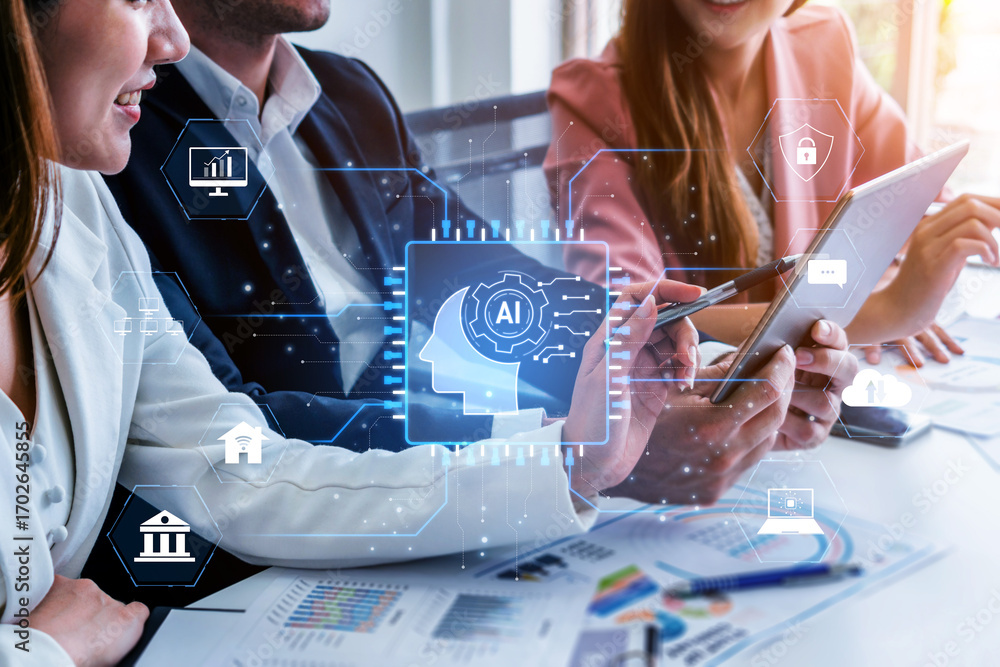 Poster ai system integration connects ai, system, and integration across digital networks to enhance servic