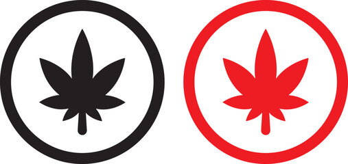 cannabis, marijuana, leaf, icon, symbol, circle, black, red, white background, medical, recreational, herb, plant, stylized, graphic, design, simple, silhouette, isolated, legal, decriminalization
