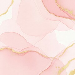 Soft pink and gold abstract background with flowing liquid ink and glitter texture