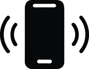 black smartphone vibration icon with signal motion waves simple flat design